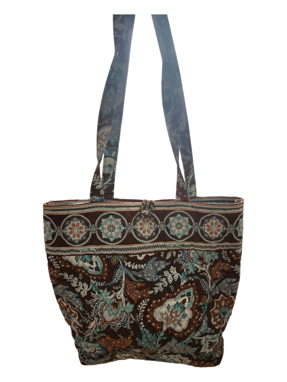 Quilted Paisley 2fer Tote Bag in Brown and Teal With Matching Wallet